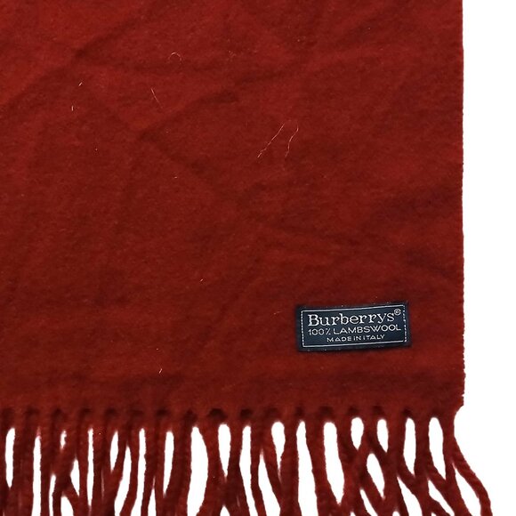 Luxury Vintage Burgundy Burberry Lambs Wool Scarf Embroidered Logo Winter Scarf - Picture 4 of 6